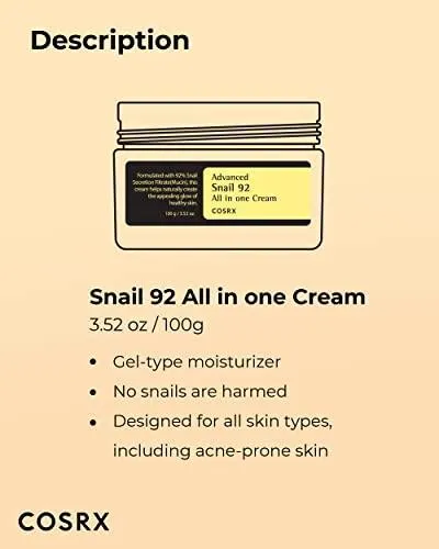 Advanced Snail 92 All in one Cream, 3.53 oz/100g