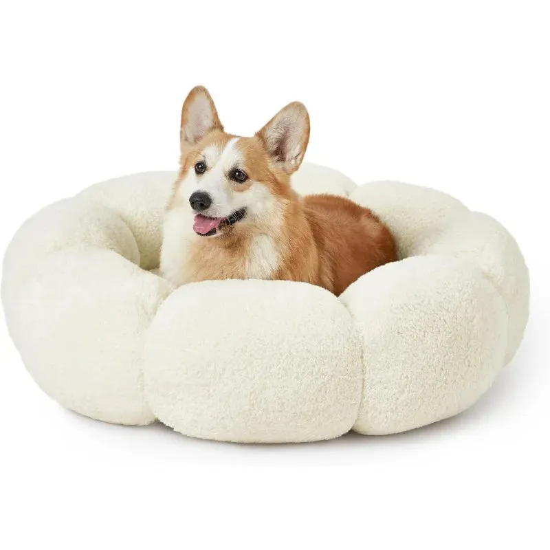 Luxury Extra Plush Anti-Anxiety Round Donut Pet Bed- Flower Shaped Fluffy Warming  Dog/Cat Bed-Cozy Cuddler Nest Bed for Ultimate Pet Comfort