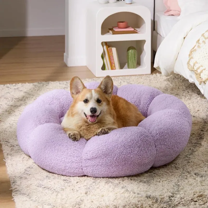 Luxury Extra Plush Anti-Anxiety Round Donut Pet Bed- Flower Shaped Fluffy Warming  Dog/Cat Bed-Cozy Cuddler Nest Bed for Ultimate Pet Comfort