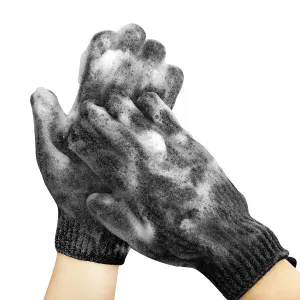 MIG4U Shower Scrub Gloves Exfoliating for Women and Men Medium to Heavy Bathing Remove Dead Skin Body Beauty Sponge Loofah Deep Cleansing Bulk 5 Pairs (1 Pair, Black-Nylon)