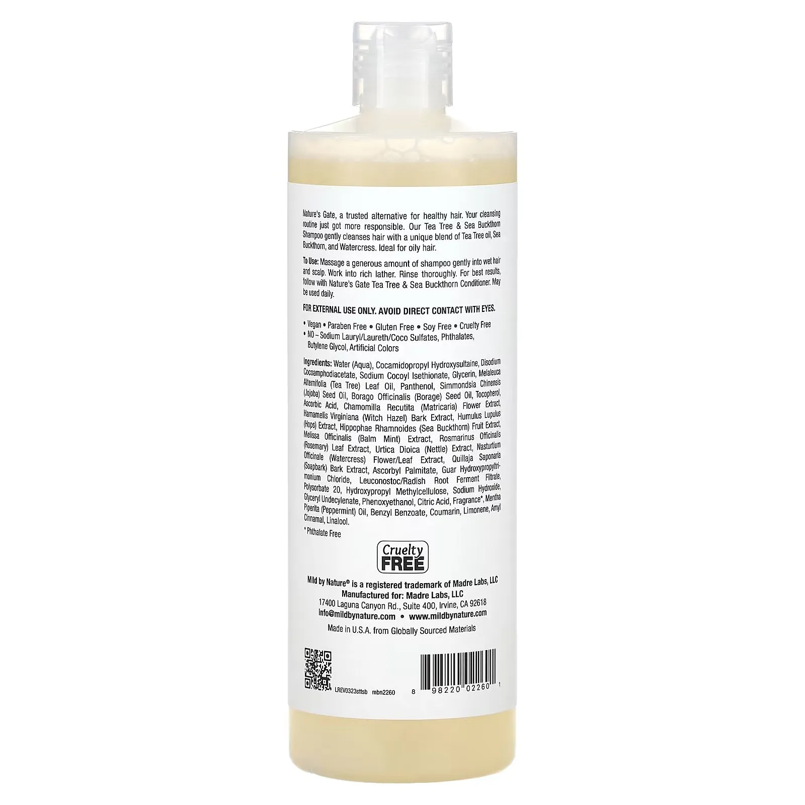 Mild By Nature shampoo with tea tree and sea buckthorn for oily hair, 473ml