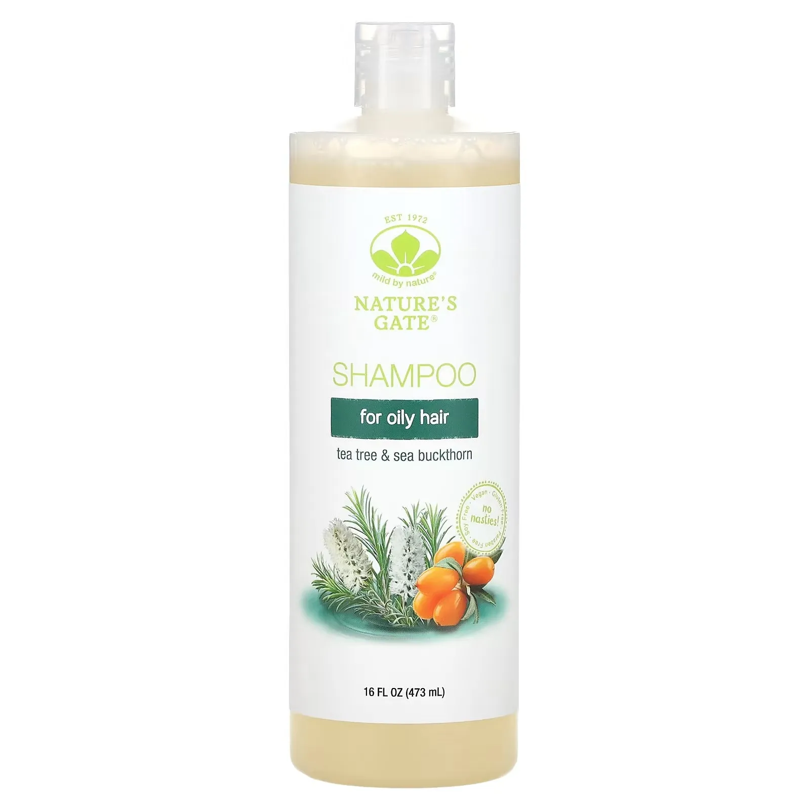 Mild By Nature shampoo with tea tree and sea buckthorn for oily hair, 473ml