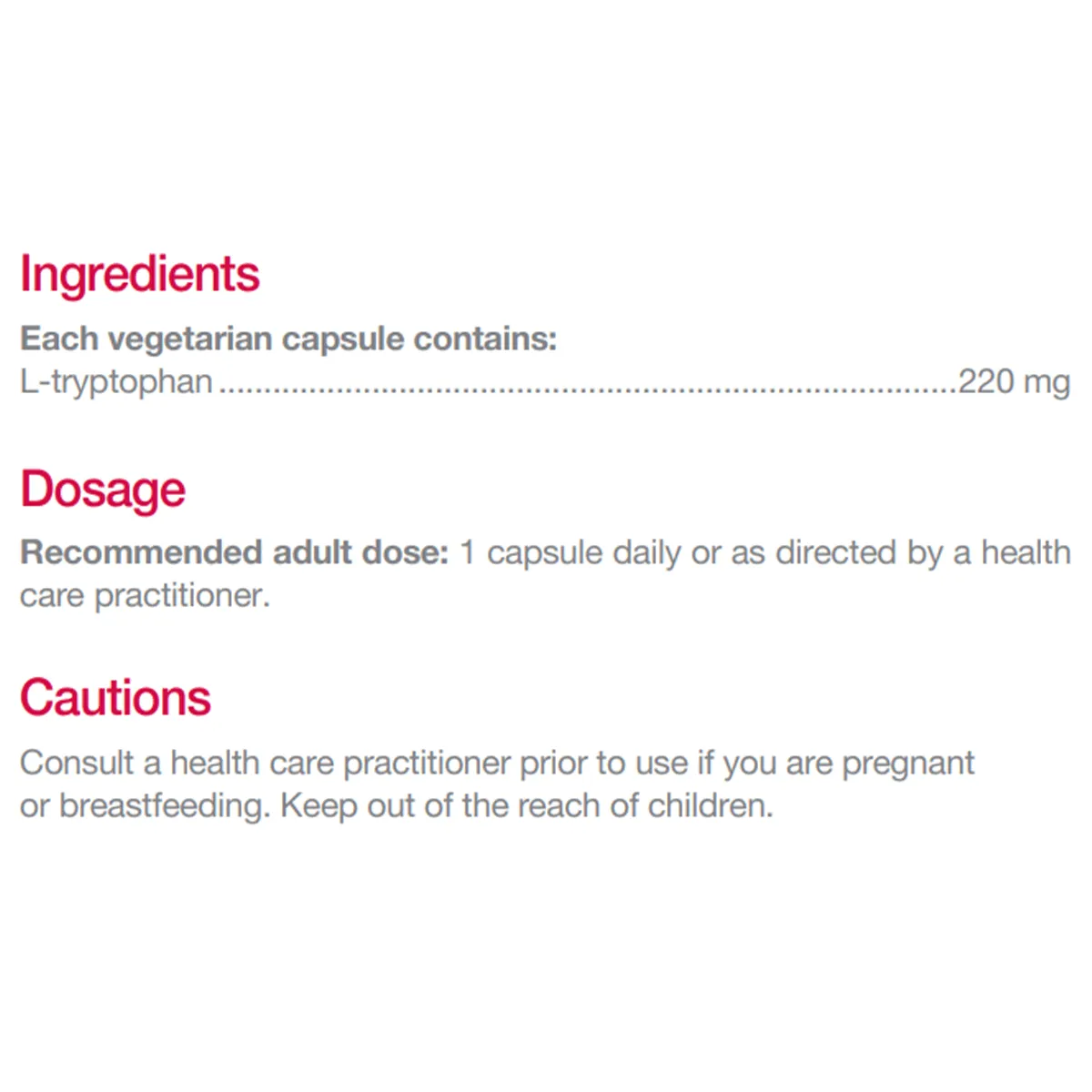 Natural Factors L-Tryptophan 220mg 90 Veggie Caps